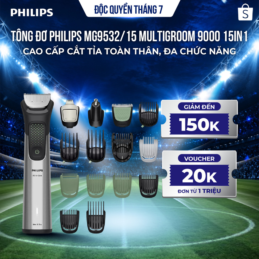 Tông đơ Philips MG9532/15 Multigroom 9000 15in1 cao cấp cắt tỉa toàn thân, đa chức năng
