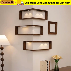 Kệ treo tường góc BAMBOOB, Kệ sách góc treo tường, Kệ nổi tiết kiệm không gian Kệ trưng bày bằng gỗ 90 độ Tổ chức treo tường