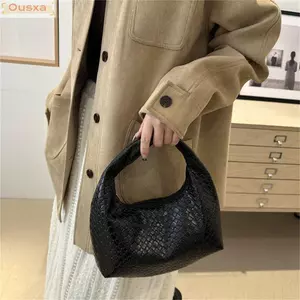 Túi đeo vai OUSXA, Túi xách PU mềm dung tích lớn, Ví đựng ly hợp họa tiết dệt vuông thông thường dành cho nữ