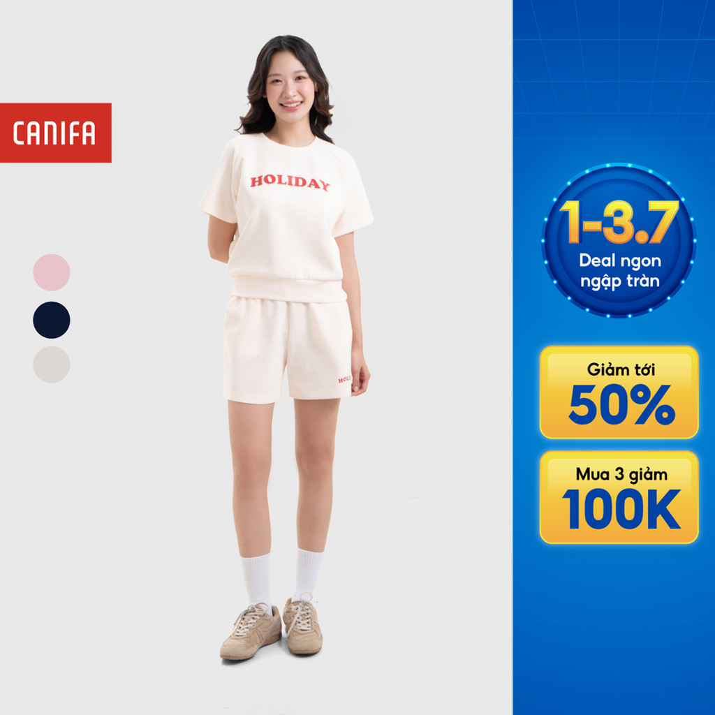 Bộ quần áo nữ CANIFA set đồ hè cộc tay dáng boxy có hình in 6ST26S004