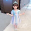 ✿ Bé Gái Cầu Vồng Đầm Công Chúa Sheer Puff Tay Đầy Sao Lưới Tutu Váy Trẻ Em Mùa Hè Ngày Lễ Áo Choàng