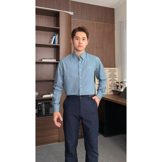 [HỎA TỐC 4H] Áo Sơ Mi Nam HLA Dài Tay Công Sở Màu Xanh Sọc Trắng, Vải Jacquard, Đứng Form, Giảm Nhăn