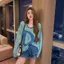 Áo thun dài tay mỏng nhiều lớp màu xanh nhạt dành cho nữ Thiết kế áo kiểu dáng rộng lười