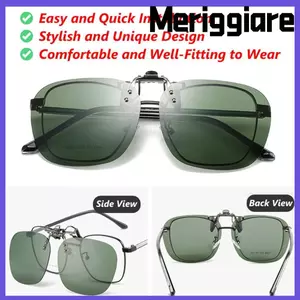 Kính râm phân cực kẹp MERIGGIARE, Kính chống nắng lật UV400 không vành cho kính theo toa, Kẹp kim loại hợp thời trang Sắc thái đa giác tiện lợi cho nữ và nam giới