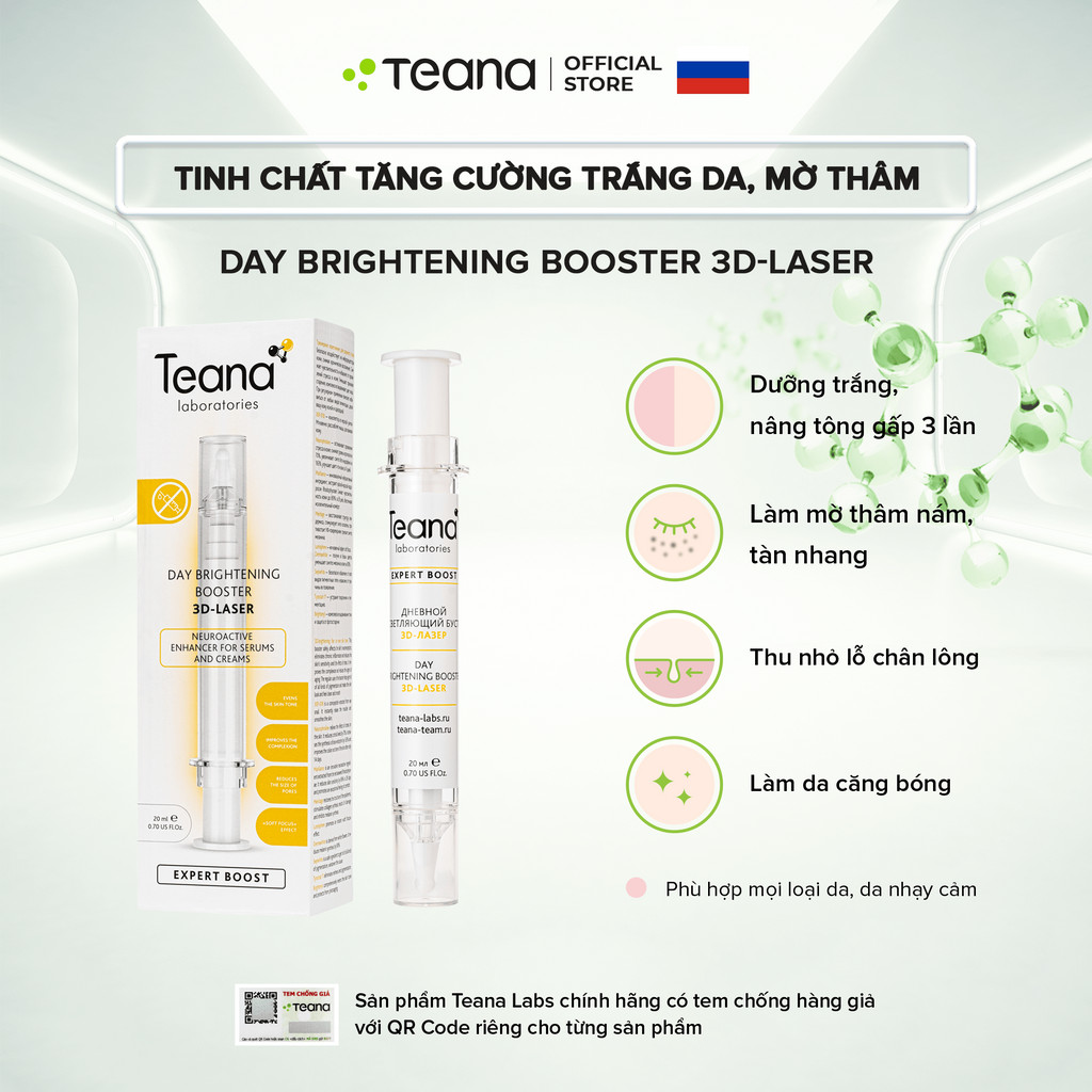 Booster Teana Day Brightening 3D-Laser tinh chất tăng cường làm sáng, trắng da, mờ thâm nám, tàn nhang 20ml