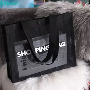 Túi mua sắm lưới trong suốt FUHUIOT, Túi Tote sức chứa lớn bằng Nylon một vai, Túi đeo chéo Hasp thông thường Túi du lịch màu đen Túi du lịch trung tâm mua sắm
