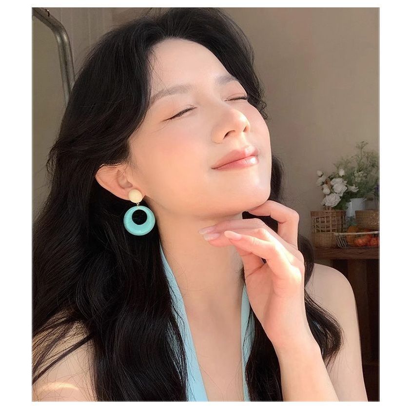 Bông tai hình tròn kim bạc S925 Dopamine