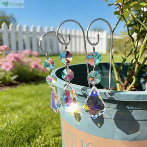 YOLOGO 6 Cái / bộ Bộ Suncatchers pha lê sân vườn, Kính râm lăng kính pha lê thủ công cầu vồng đầy màu sắc, Cọc kim loại phản quang Trang trí sân