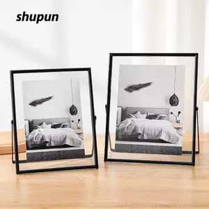 Khung lưu trữ SHUPUN, Khung ảnh kim loại màu đen màu vàng hình chữ nhật, Khung ảnh Acrylic trong suốt 4 / 6 inch chất lượng cao Trang trí máy tính để bàn tại nhà
