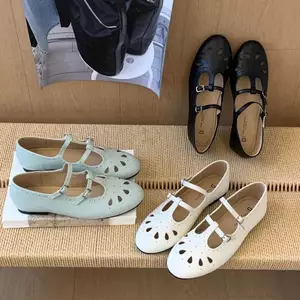 TT Rỗng Mary Jane Giày Nữ Đế Bằng Dây Đeo Bằng Da Thật Tất Cả Trận Đấu Giày Ba Lê Thoải Mái Giày Đơn