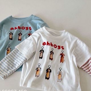 Mùa Xuân Thu Bé Trai Hoạt Hình In Hình Giả Hai Mảnh Áo Thun Dài Tay Phong Cách Nhật Bản Lớp Phong Cách Sợi Tre Đáy Top