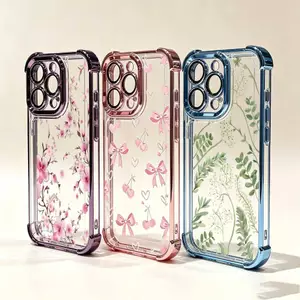 Vỏ hoa anh đào màu xanh lá cây cho Oppo Reno 15 Pro 14 13 12 11 Pro Plus 15F 14f 13f 12f A5 A6PRO A6C Vỏ mềm mạ điện trong suốt