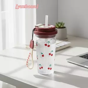 Bình Nước Cherry 580Ml Dễ Thương Sinh Viên Cốc Nhựa Chống Rò Rỉ Ống Hút Đôi Cho Thể Thao Ngoài Trời Trường Học Văn Phòng Du Lịch