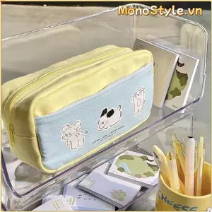 Túi đựng bút chì dây kéo MONOSTYLE, Văn phòng phẩm in hình chó con đa chức năng, Túi đựng mỹ phẩm dung lượng lớn Đồ dùng học tập dành cho học sinh