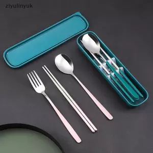 Ziyulinyuk Bộ Dao Kéo Nĩa Chopstis Thìa 3 Trong 1 Thép Không Gỉ Bộ Đồ Ăn Có Hộp Bộ Đồ Ăn Flatware Du Lịch Cắm Trại Flatware VN