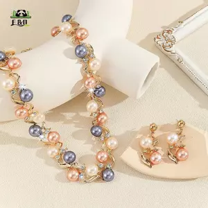 Ngọc Trai Thanh Lịch Tinh Tế Nelace Lá Kim Cương Giả Ngọc Trai Nhiều Màu Sắc Nelace Nữ Trang Sức Kim Loại Nelace Bông Tai Bộ Đảng EMKK