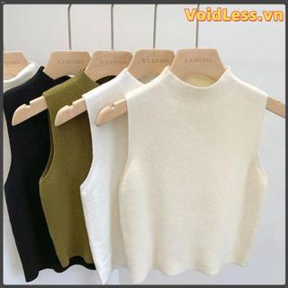 Áo len croptop cổ trònVoidless màu đơn giản, phù hợp cho nữ