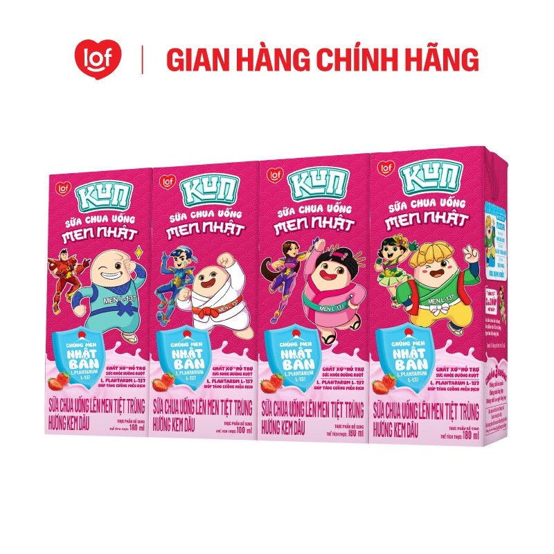 Sữa chua uống KUN vị kem dâu thùng 48 hộp x 180ml (Có thể nhận bao bì cũ/mới)