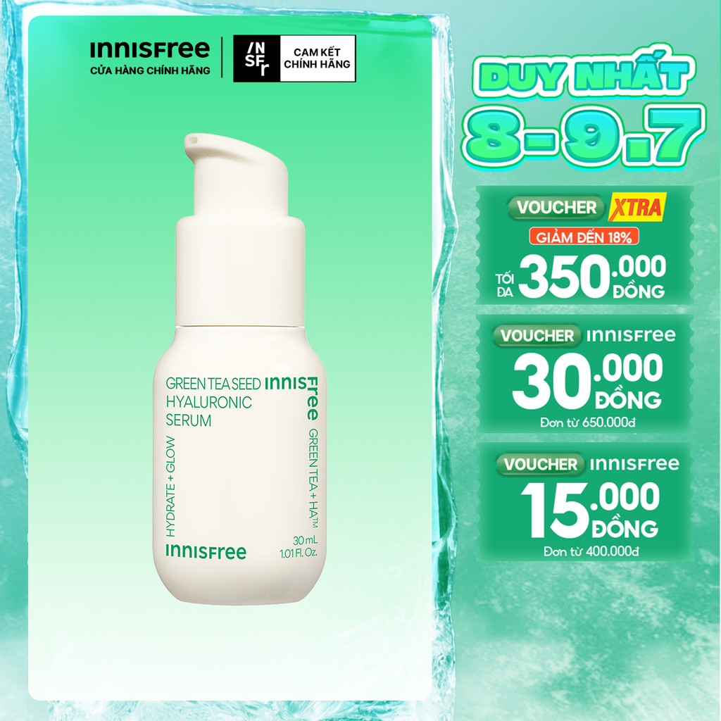 Serum trà xanh cấp ẩm sâu phục hồi da, với Probiotics INNISFREE Green Tea Seed Hyaluronic Serum 30mL
