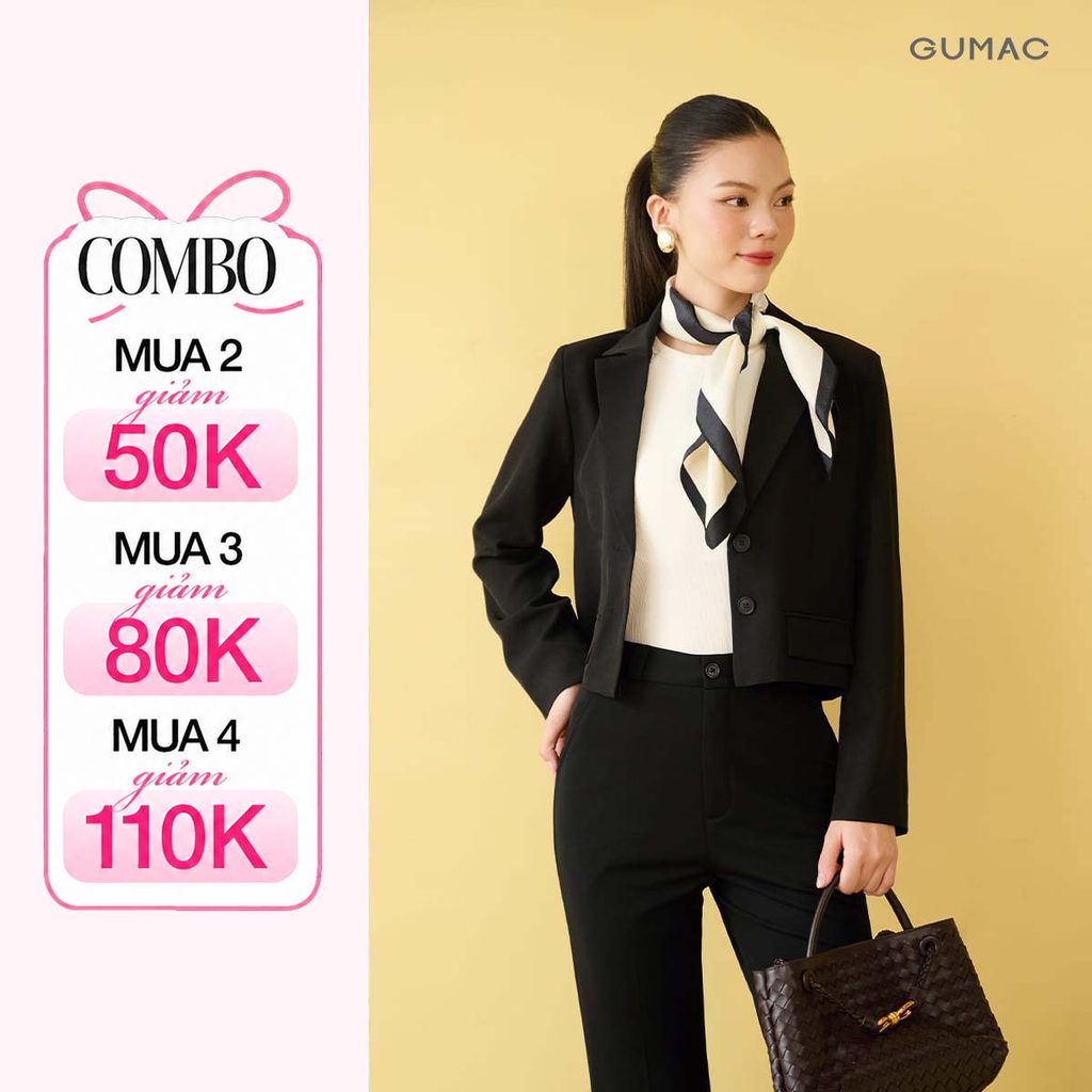 Áo Blazer Nữ Dáng Lửng GUMAC Tay Dài Đính Nút Có Đệm Vai Thanh Lịch OWF10018