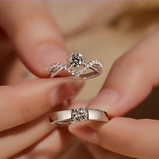 nhẫn nam nhẫn Lễ đăng quang cho tình yêu Cặp đôi nam nữ Một cặp mở miệng s925 Bạc Moissanite Cầu hôn cao cấp Nhẫn đôi cưới