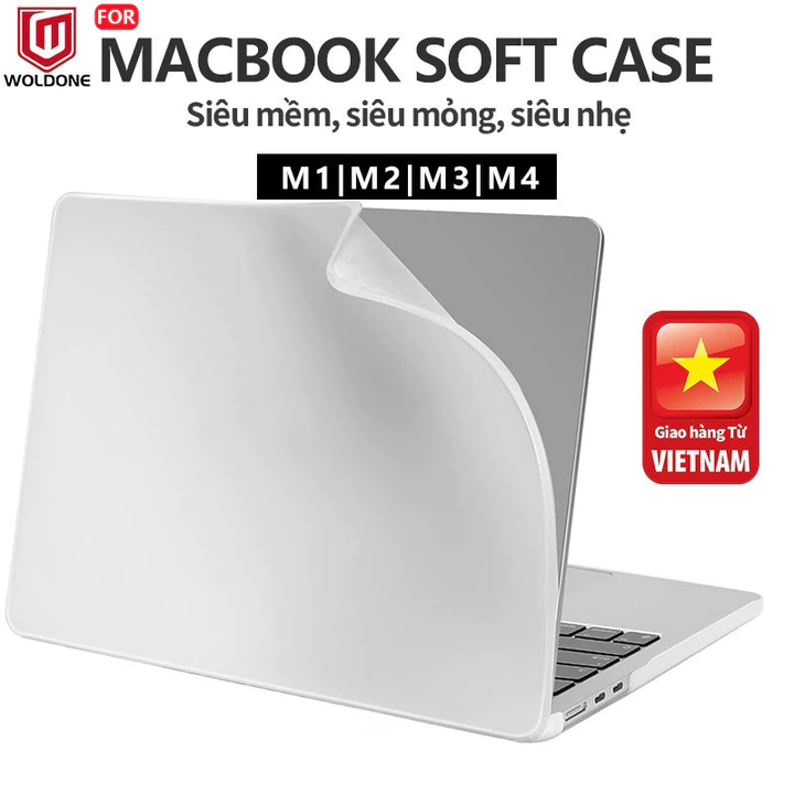 WOLDONE Ốp macbook Air M5 M4 M3 M2 lưng mềm Matte cho macbook Air Pro 13 / 14 / 15 / 16 inch Vỏ nhẹ nhất, mỏng nhất và mềm nhất