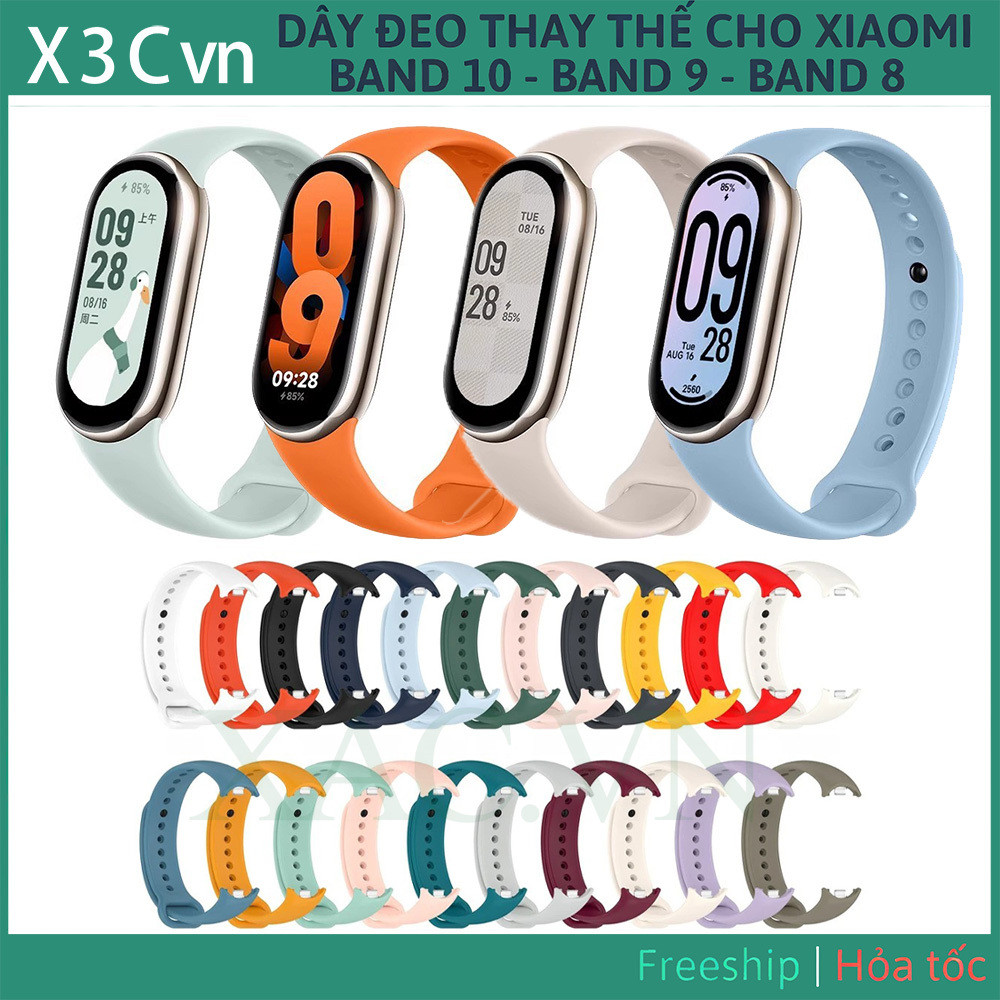 Dây đeo silicone cho Xiaomi Mi Band 10/9/8 Dây Cao Su Silicon Cao Cấp Thay Thế Cho Vòng Đeo Tay Thông Minh Miband Mi 9 Miband 8