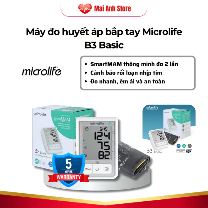 Máy đo huyết áp MICROLIFE B3 Basic công nghệ MAM thông minh đo 2 lần kép bảo hành 5 năm