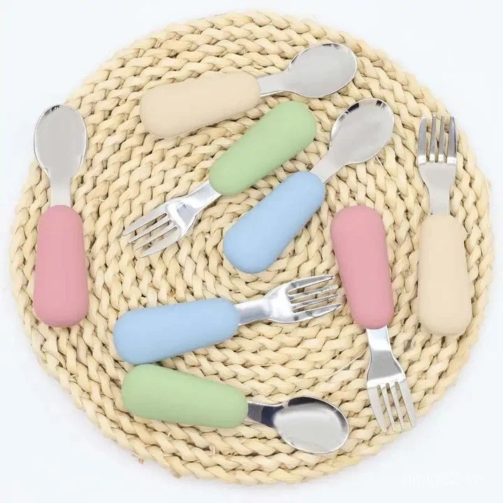Muỗng & Nĩa Silicon Cho Bé, 1 Cặp Dụng Cụ Tự Ăn Cho Bé, Bộ Đồ Ăn Cho Bé, Đồ Ăn Cho Bé, Đồ Dùng Ăn Tối Dễ Thương, Chơi Bộ Đồ Ăn Thực Phẩm, Đồ Dùng Bền Đẹp NGPP