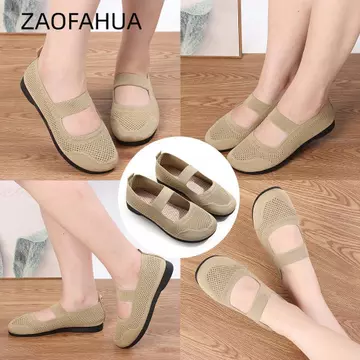 Giày đơn mũi vuông ZAOFAHUA, Giày lười lưới có thể gập lại Giày đế bệt nữ, Giày đế mềm thời trang rỗng đế mềm thoáng khí cho mẹ Giày thường dành cho nữ