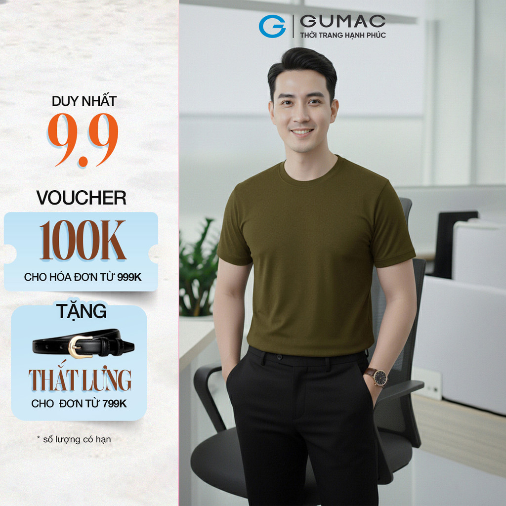 Áo Thun Nam Tay Ngắn GUMAC Form Suông Cổ Tròn Bo Dệt Thun Nano Thoáng Khí Basic LATNF0432