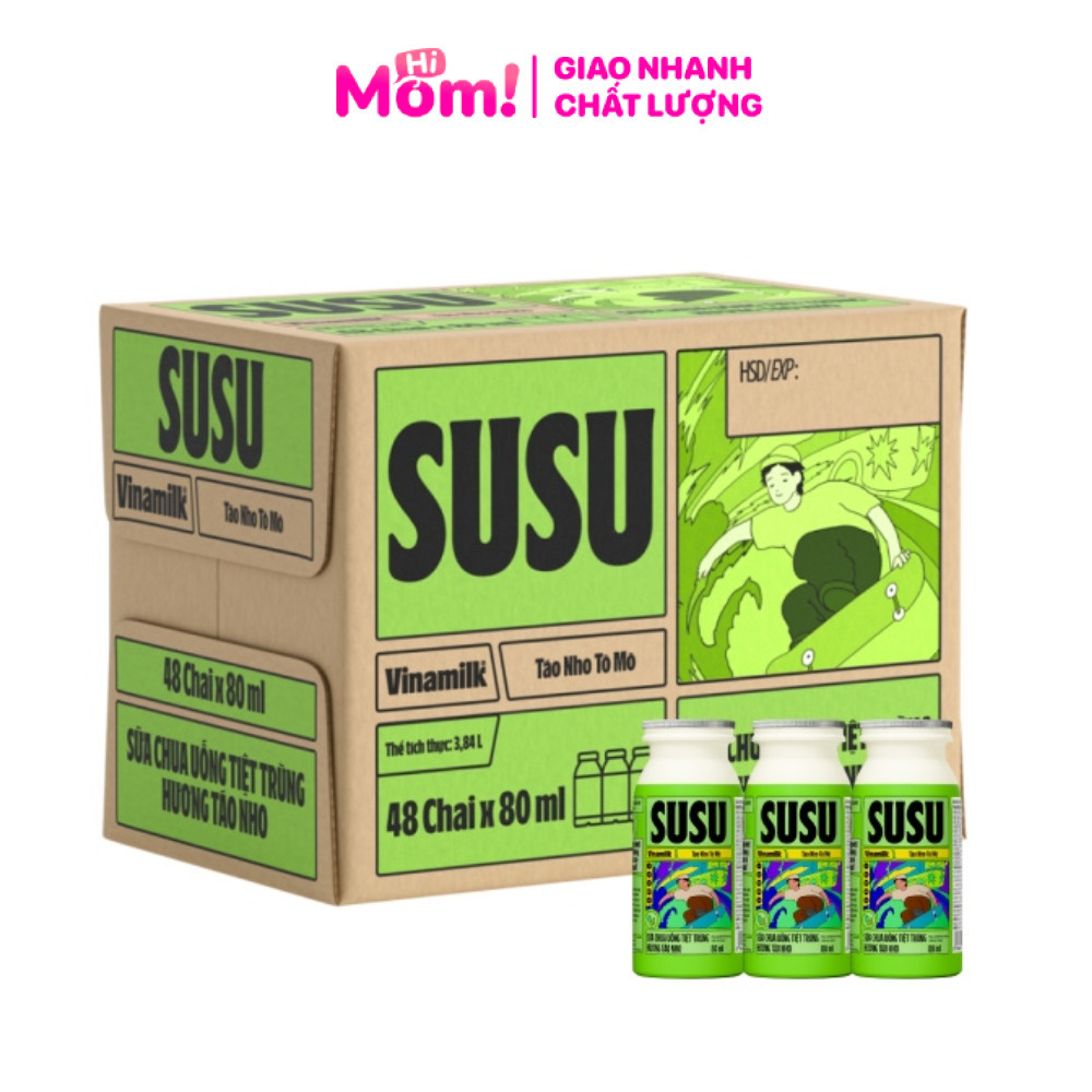 [HSD: 02/2027] Thùng 48 Chai x 80ml Sữa Chua Uống Vinamilk Susu Hương Táo Nho