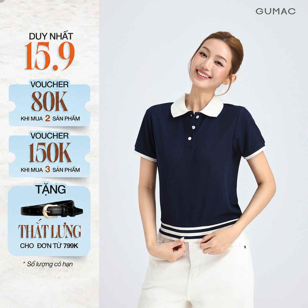 [MUA 2 GIẢM 100K] Áo Polo Nữ GUMAC Áo Thun Có Cổ Chất Tổ Ong Thoáng Mát Bigsize Phối Sọc Trẻ Trung Năng Động APG01024
