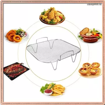 [Q B T C] 2 Nồi Chiên Không Khí Bằng Thép Không Gỉ, Giá Nướng Bánh Nồi Chiên Không Khí Vuông, Nhà Bếp Hộ Gia Đình Nồi Chiên Không Khí Nướng Lưới