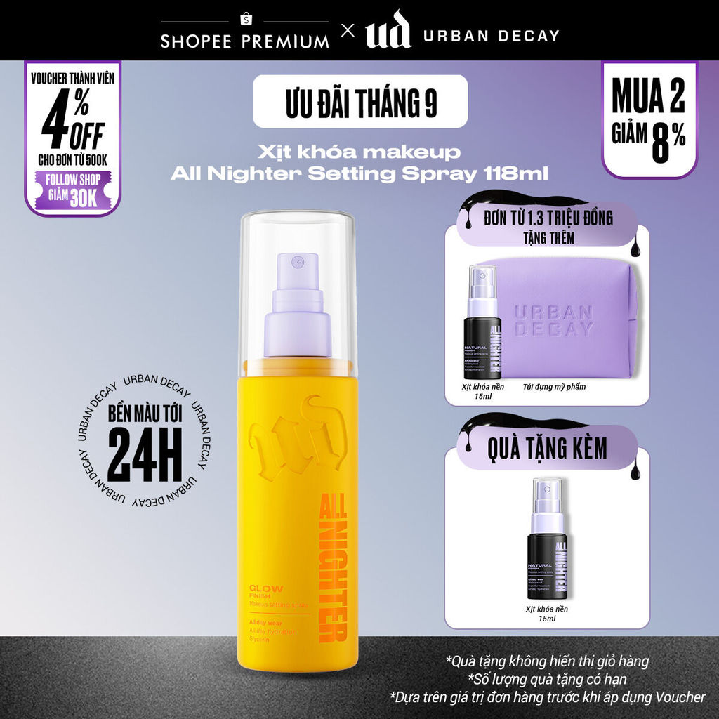 Xịt khóa makeup Urban Decay All Nighter Setting Spray | Hiệu ứng căng bóng  - 118 ml