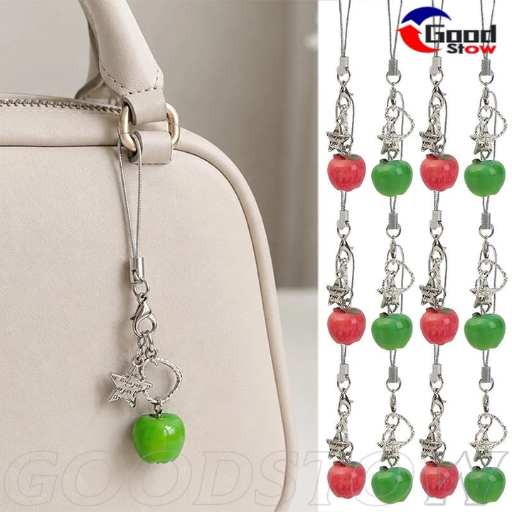 [AM3C] 4-1 Mặt dây chuyền điện thoại Apple 3D Y2K - Phụ kiện thời trang - Trang trí túi dễ thương - Dây điện thoại đính cườm - Dây điện thoại di động - Dây treo điện thoại - Đỏ, Xanh Táo / Mỹ