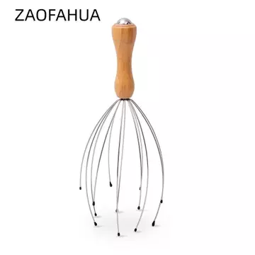 Máy mát xa da đầu ZAOFAHUA, Máy mát xa đầu tay cầm bằng gỗ đầu tròn, Dây kim loại linh hoạt tiện lợi Đầu mịn màng Tám khung móng vuốt Công cụ thư giãn da đầu tại nhà Giảm căng thẳng