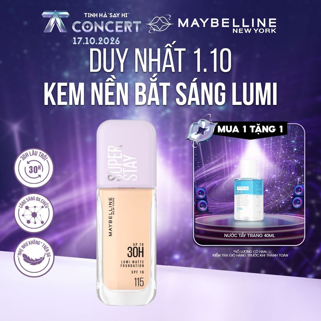 Kem nền bắt sáng Superstay Lumi Matte 30H che phủ siêu nhẹ mặt Maybelline New York 35ml [MỚI]