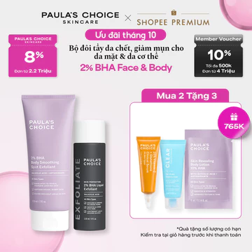 Bộ đôi dưỡng da láng mịn giúp giảm mụn và thông thoáng lỗ chân lông từ 2% BHA Paula's Choice 5701-2010