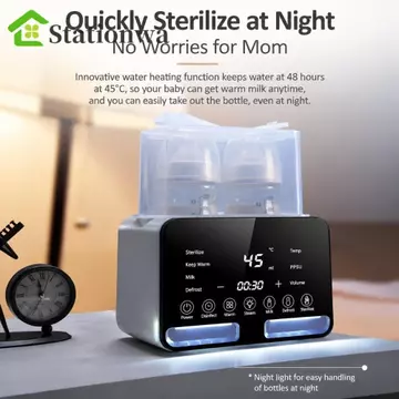 STATIONWA Máy hâm sữa cho bé, Chức năng hẹn giờ điều khiển nhiệt độ thông minh tự động Máy hâm sữa thông minh, Làm nóng nhanh Máy tiệt trùng bình sữa điện đa chức năng Sản phẩm cho bé
