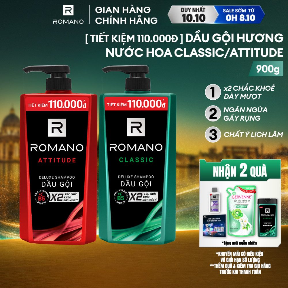 [SVIP] Dầu gội / Tắm gội nam Romano hương Nước hoa nam Classic / Attitude / Grandiose 900g