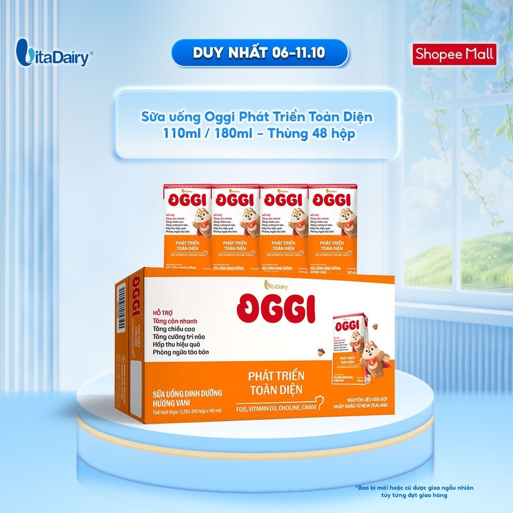 [THÙNG 48 HỘP] Sữa uống Oggi Phát triển toàn diện - Hộp 110ml/180ml - Giúp bé tăng cân khoẻ, hỗ trợ phát triển toàn diện