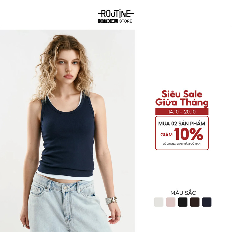 [MUA 2 GIẢM 10%] Áo Tanktop Ba Lỗ Nữ Có Mút Ngực Form Fitted - Routine 10S26TTOW027