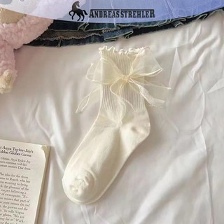 Onetimingfine 1 Đôi Tất Gothic Nơ Giữa Ống Preppy Phong Cách Công Chúa Tất JK Dạo Phố VN
