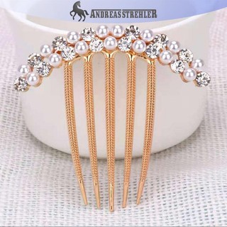 Onetimingfine 5 Răng Tóc Bên Lược Ngọc Trai Pha Lê Kẹp Tóc Lược Cưới Cô Dâu Kim Cương Giả Ngọc Trai Pha Lê Lược Tóc Móng Vuốt Kẹp Tóc Đồ Trang Trí Tóc Phụ Kiện VN