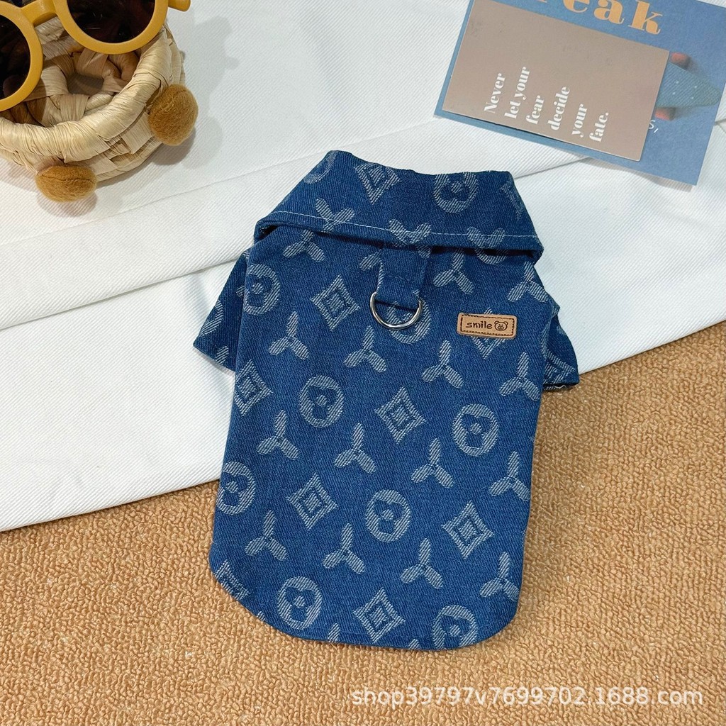 【Ready Stock】 Autumn and Winter Windproof Denim Shirt Cat and Dog Clothes Warm Fashion Brand Handsome Pet Clothing Xo8T