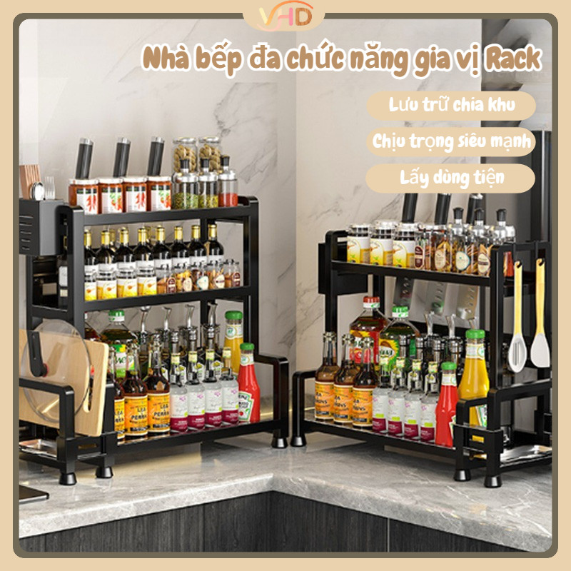 Kệ đựng gia vị nhà bếp 2 và 3 Tầng, Kệ hũ gia vị, Có thể để bát đũa dao thớt, Giải Pháp Lưu Trữ Và Đựng Gia Vị Hiệu Quả