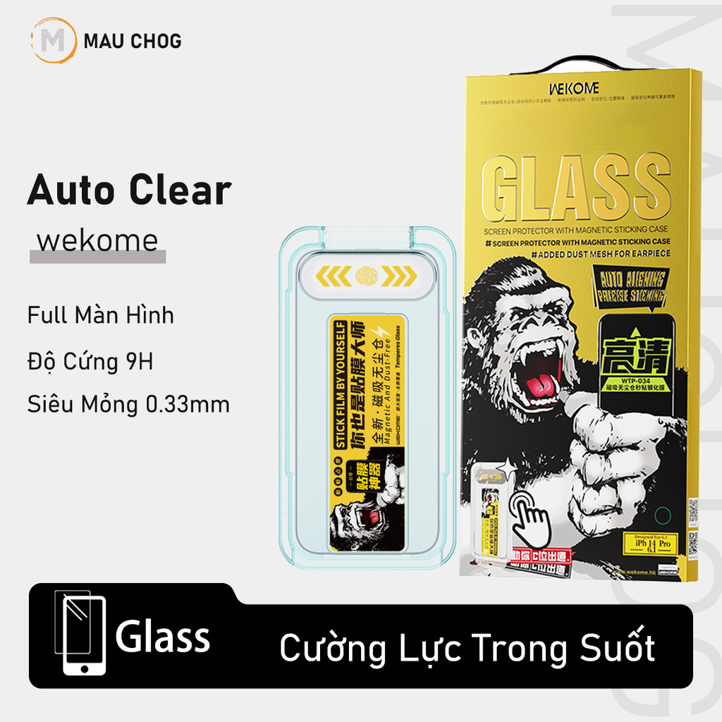 Kính Cường Lực Trong Suốt WK Có Khung Tự Dán Cho Điện Thoại iPhone 17 Pro Max 16 15 14 13 12