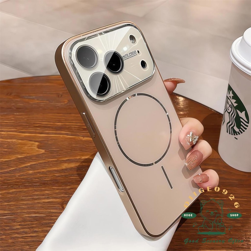 【 Ốp lưng iPhone17 】 Vỏ điện thoại từ tính mờ laser AG mạ cam iphone17 Pro Max 16 15 14 13 12 cho vỏ iPhone Vỏ mềm silicon TPU chống sốc