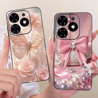 Dành Cho Tecno Spark Go 2024 BG6 Vỏ Tranh Họa Tiết Hoa Thanh Lịch Mới Tecno Spark Go (2024) Ốp Điện Thoại Silicon Mềm Màu Đen